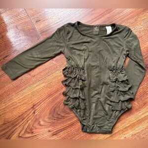 Kate Quinn Olive Green Long Sleeve Onesie with Ruffles